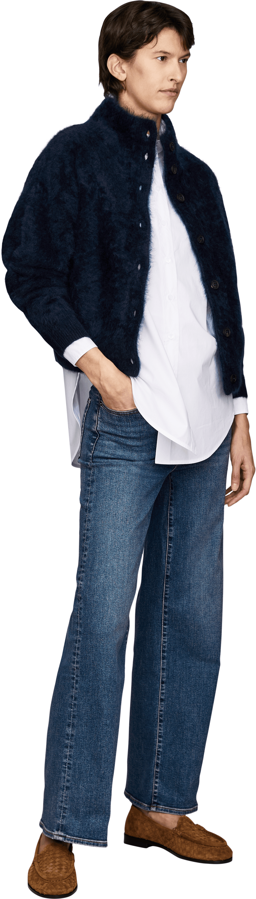 Iris von Arnim 'Dabina Brushed' Navy Cashmere Cardigan, Modelview – UNGER.DE