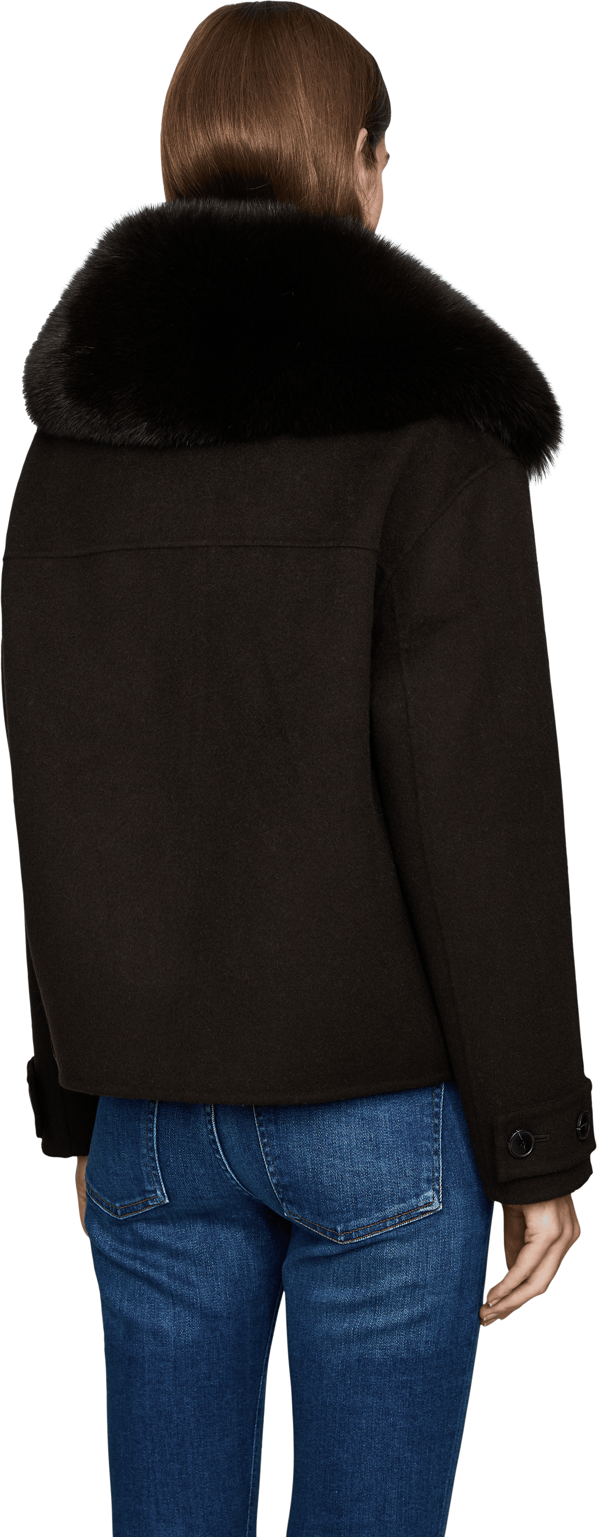 Yves Salomon Wool and cashmere jacket with fur trim, dark brown, Back view – UNGER.DE