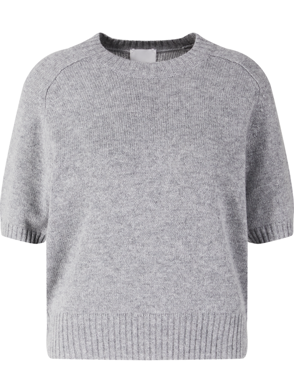 Kurzärmliger Cashmere-Rundhalspullover Grau