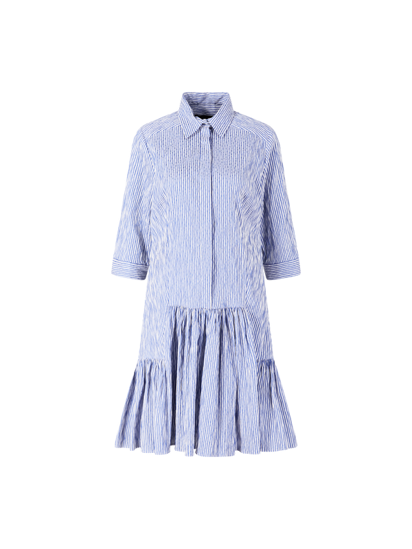Gestreiftes Midikleid mit Seersucker-Optik Blau