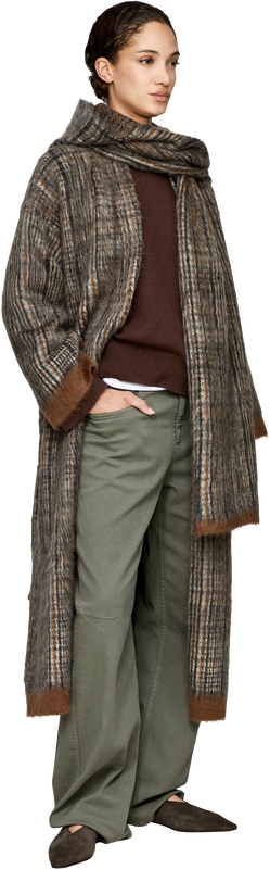 Strickmantel in Prince-of-Wales-Karo mit Schal Braun