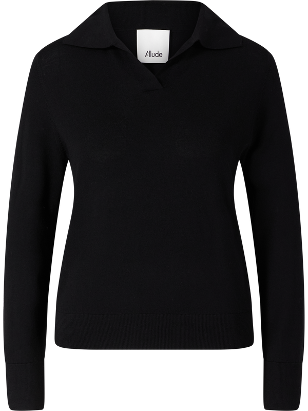 Wollpullover mit Serafino-Kragen Schwarz