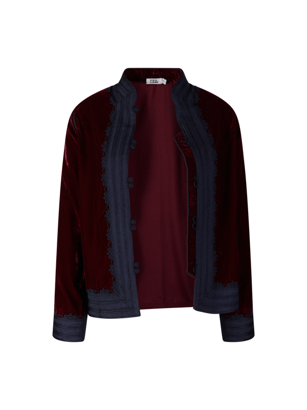 Samtblazer mit orientalischem Strickmuster Bordeaux