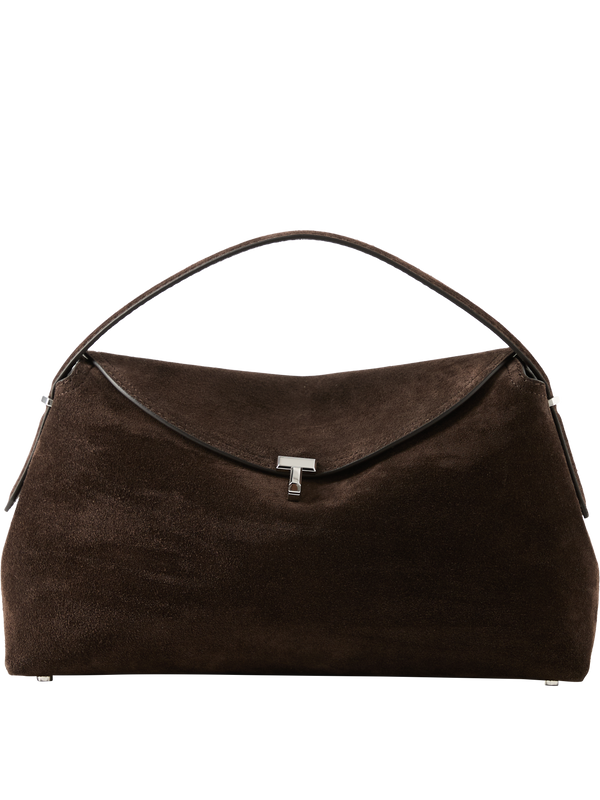 Cowhide suede handbag 'T-Lock' dark brown