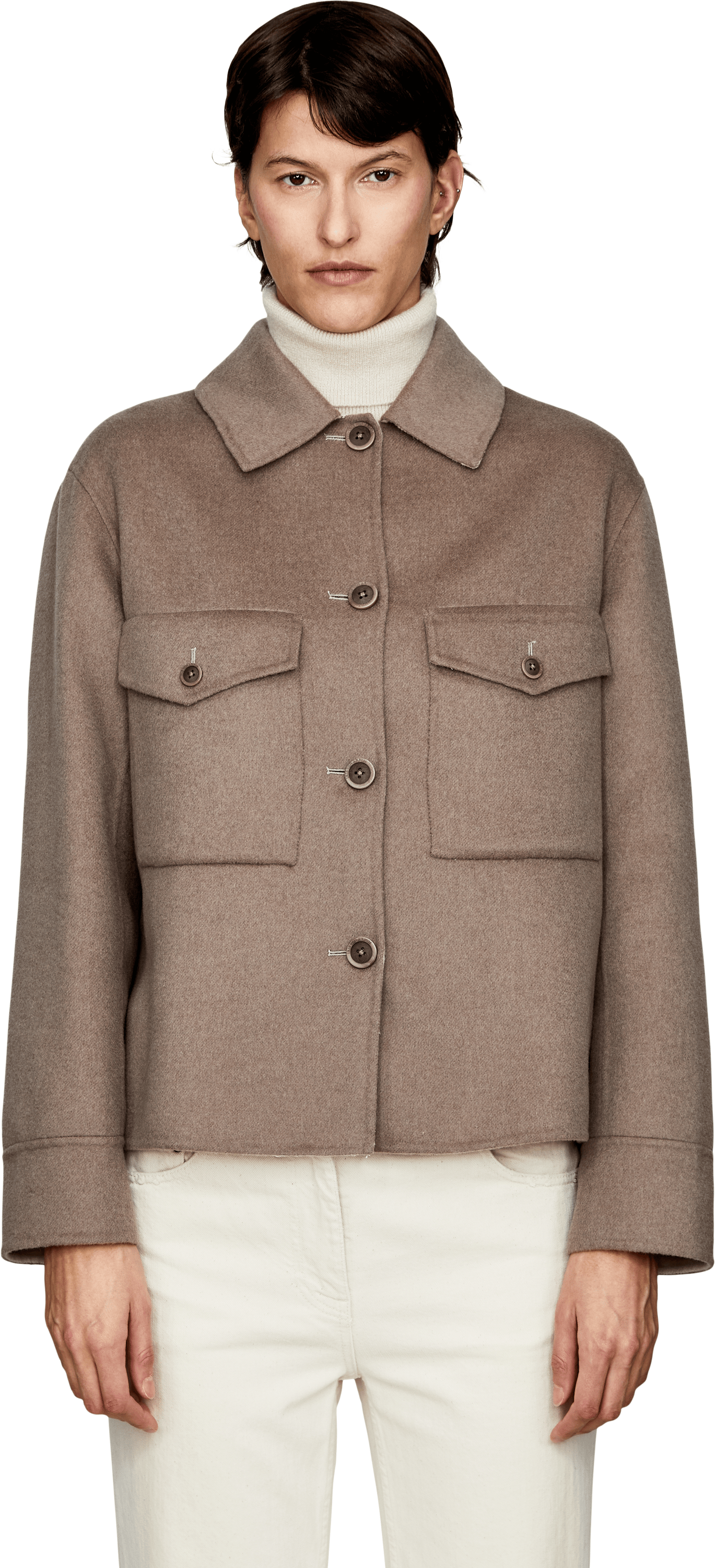 Iris von Arnim Doubleface Cashmere-Wolljacke Jacke 'Janina' Taupe/Alabaster, Frontansicht – UNGER.DE
