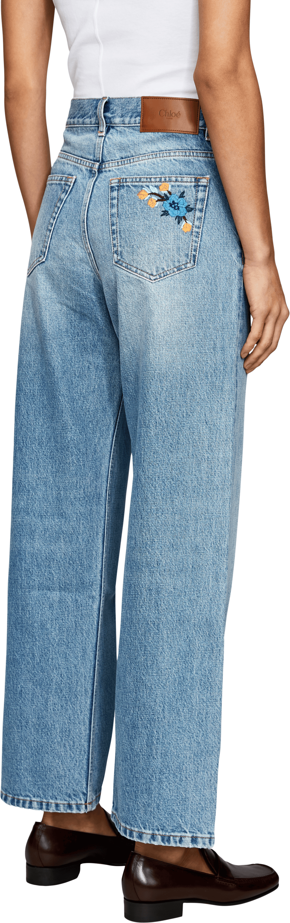 Chloé Straight-Leg Jeans mit Chloé Logostickerei Hellblau, Rückansicht – UNGER.DE