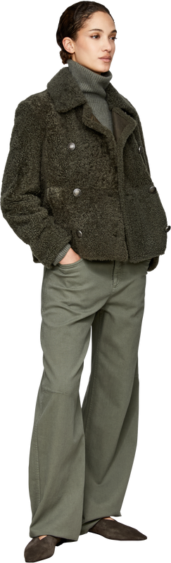 Doppelreihige Cabanjacke aus Shearling Khaki