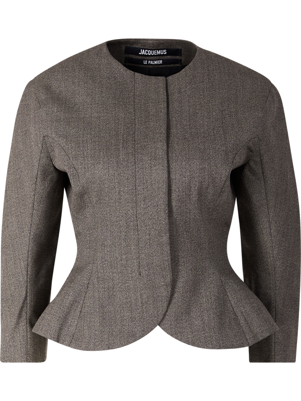 'La Veste Palmier' short blazer in brown virgin wool