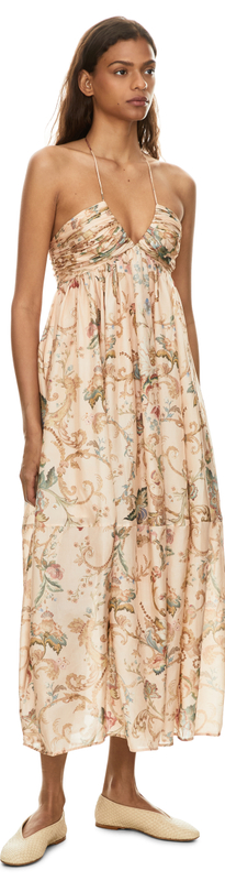 'Roselight' floral halterneck maxi dress in multicoloured silk