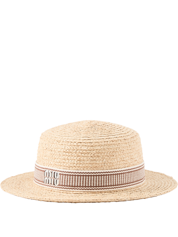 Raffia-Hut mit Logo Beige