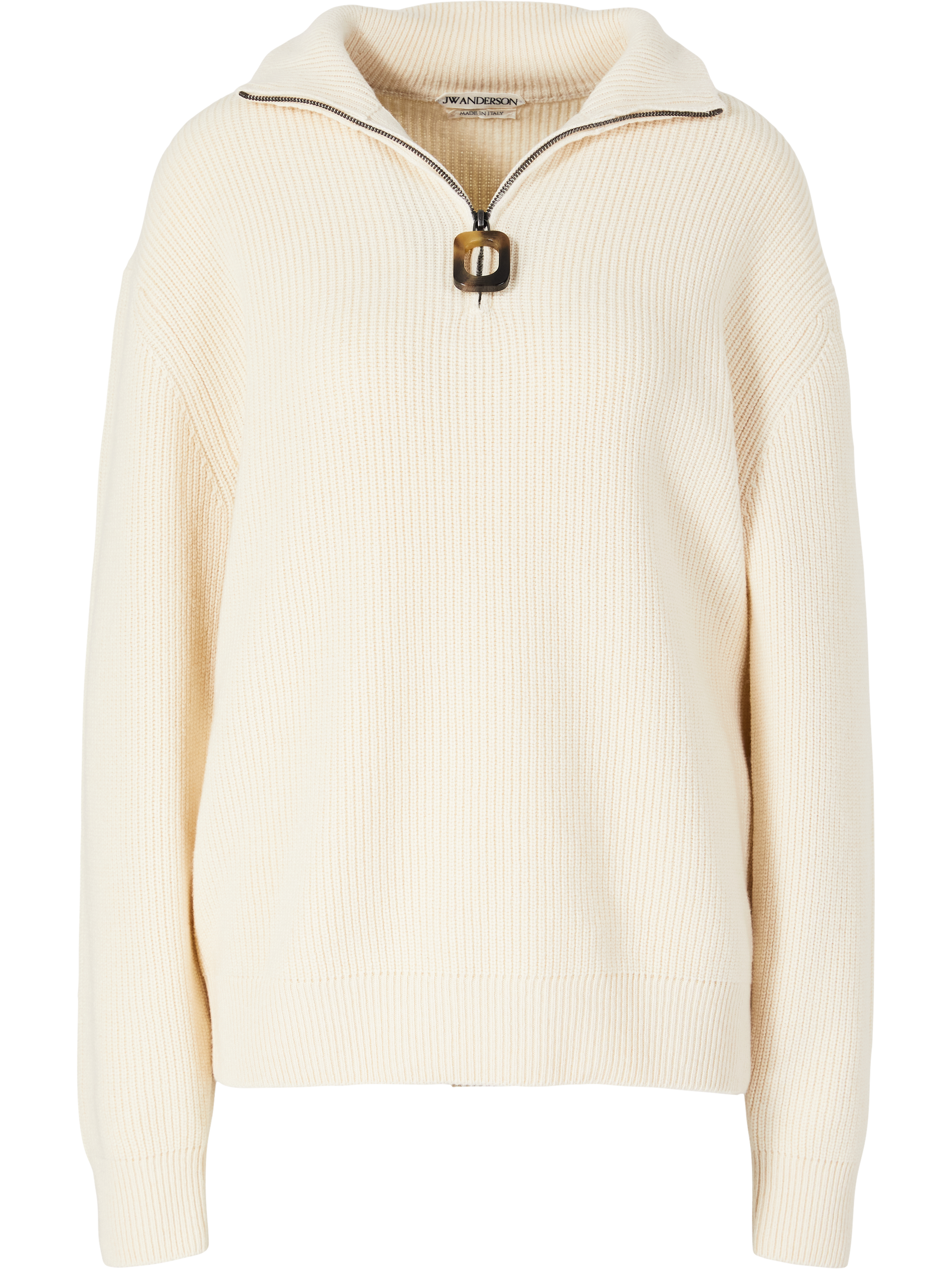 Wollpullover mit Horn-Zipper Crème