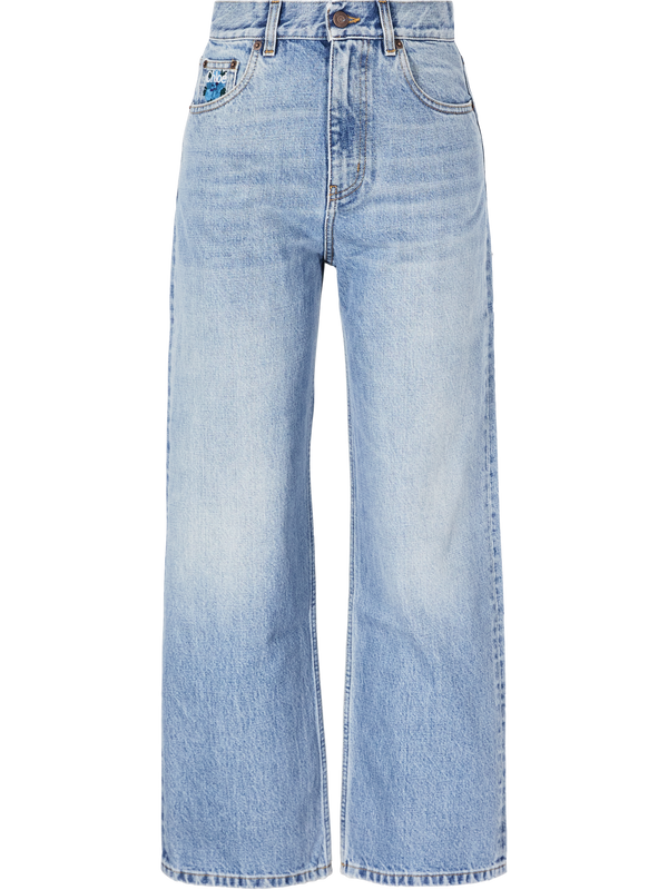 Straight-Leg Jeans mit Chloé Logostickerei Hellblau