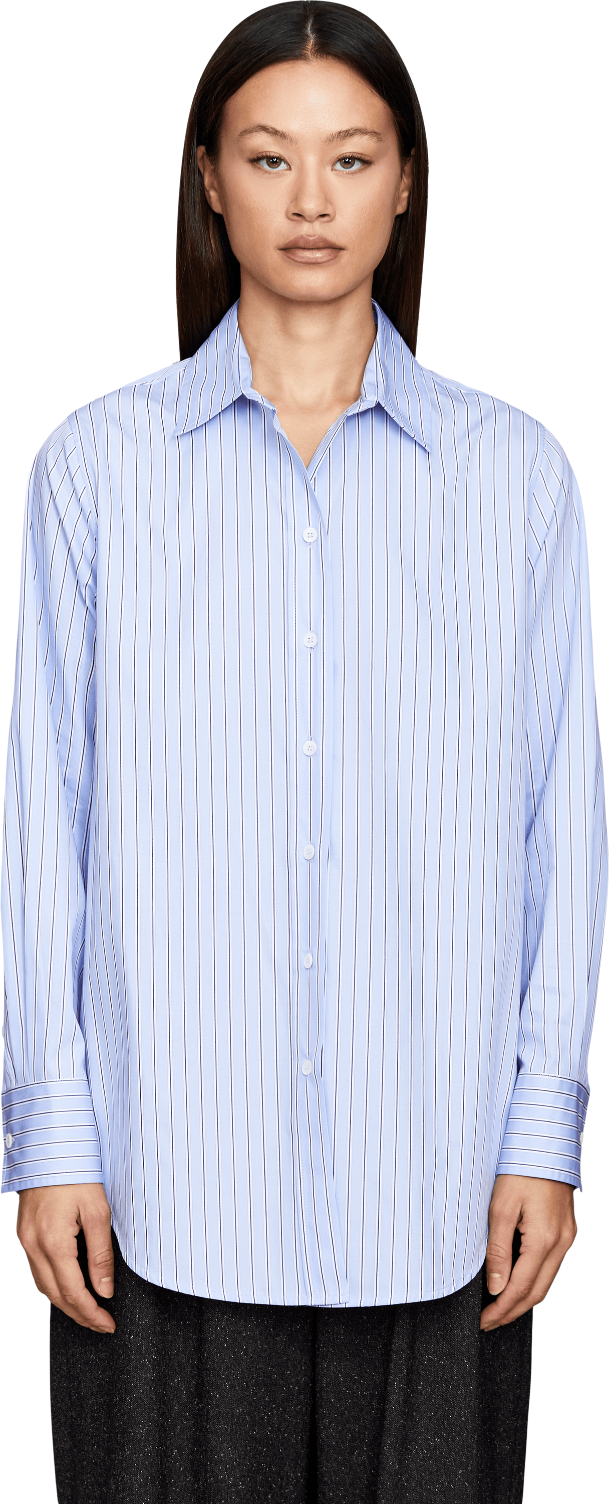 Robert Friedman Hemdbluse 'Mel' mit Streifenmuster Hellblau, Frontansicht – UNGER.DE