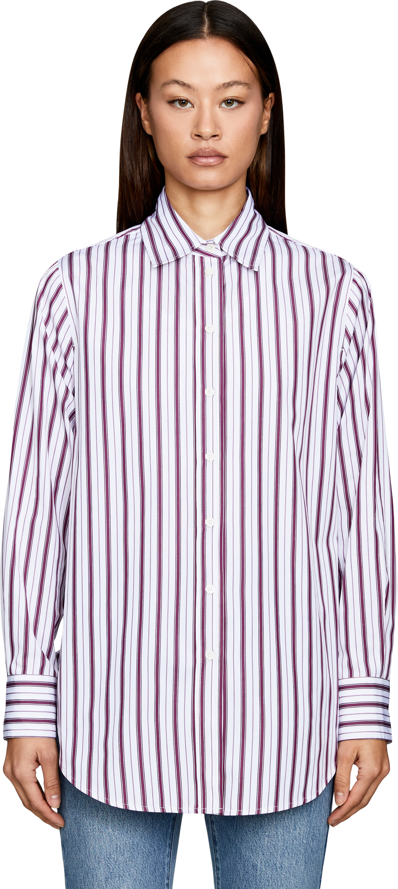 Robert Friedman Gestreifte Hemdbluse 'Mel' Bordeaux, Frontansicht – UNGER.DE