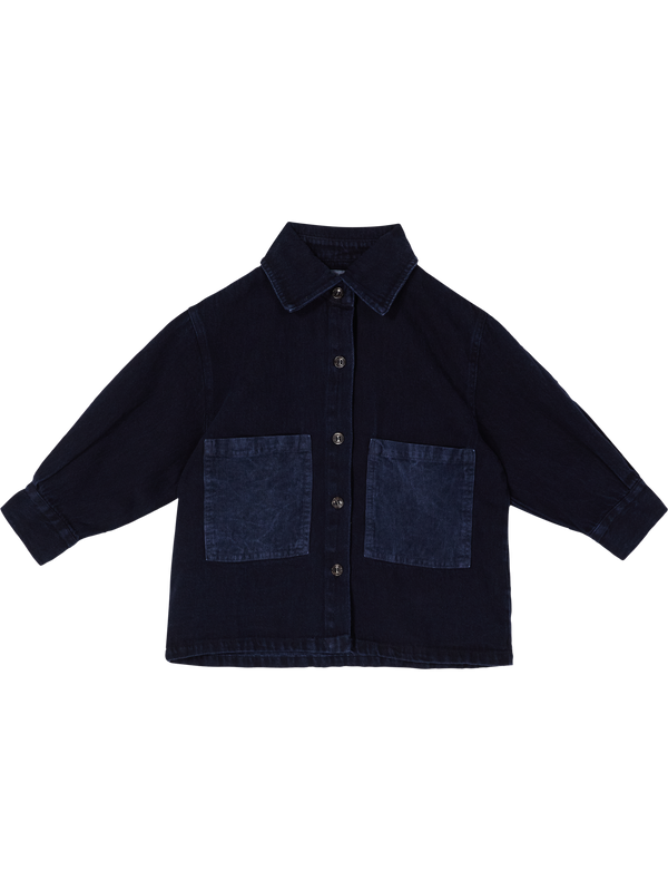'Booo Bo Choses Tag' denim shirt with corduroy pockets, navy blue