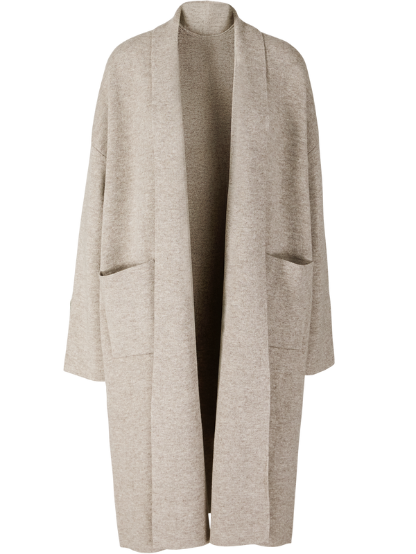 Langer Woll-Cashmere-Strickmantel Taupe