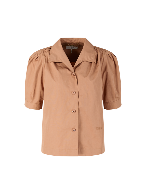 Kurzärmeliges Hemd aus Baumwollpopeline Braun