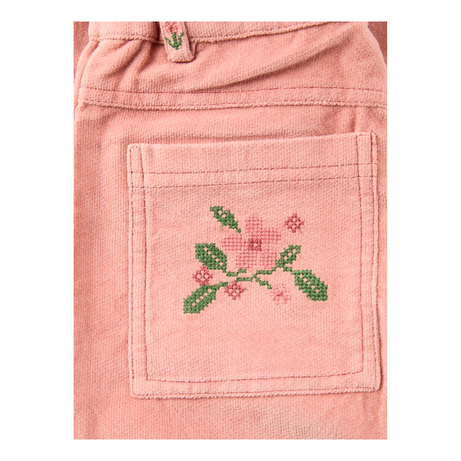 Emile et Ida Floral-embroidered velvet trousers rose, Front view – UNGER.DE