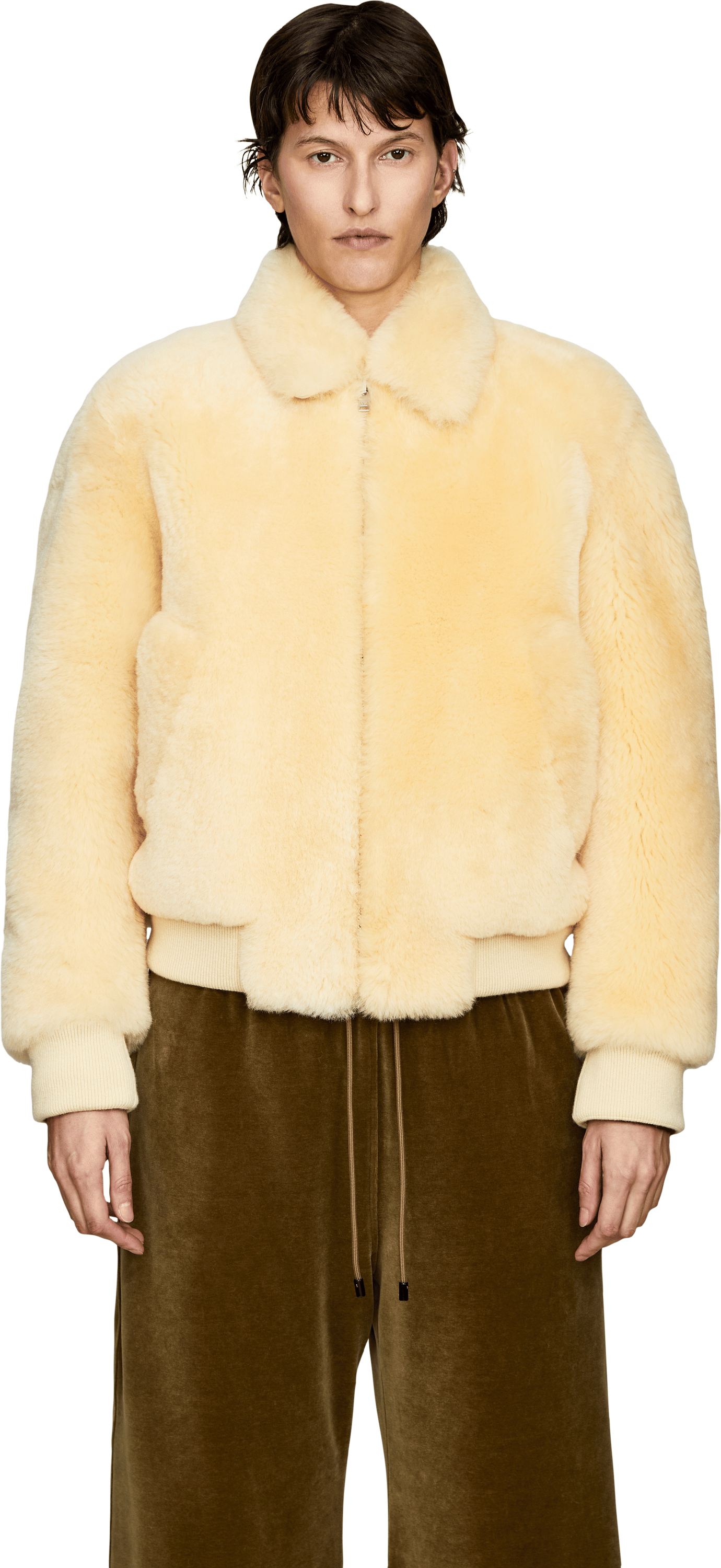 Bottega Veneta Crème shearling bomber jacket, Front view – UNGER.DE