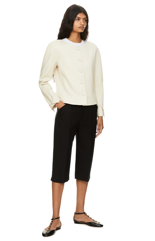 Körperbetonter Blazer aus Woll-Grain de Poudre Crème