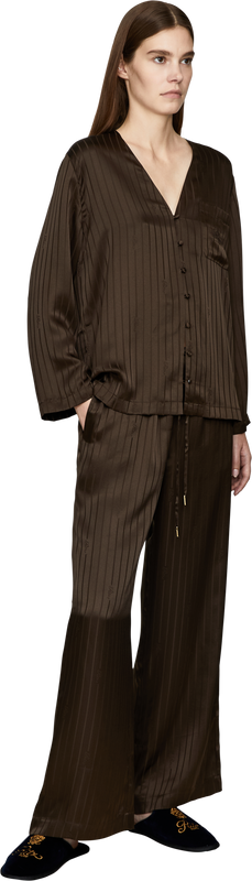 Gestreiftes Pyjamahemd 'Frame x Ritz Paris' aus Seide Dunkelbraun