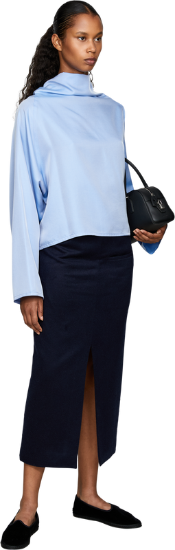 Oversized silk top with batwing sleeves light blue