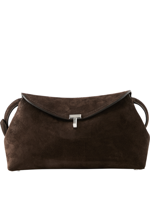 Cowhide suede clutch bag 'T-Lock' dark brown
