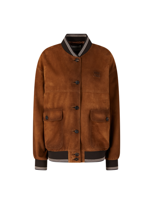 Lederjacke mit Sticklogo Braun