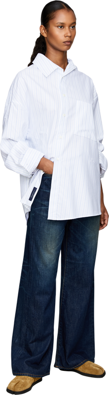 'Cuadro' striped shirt with asymmetrical button placket white