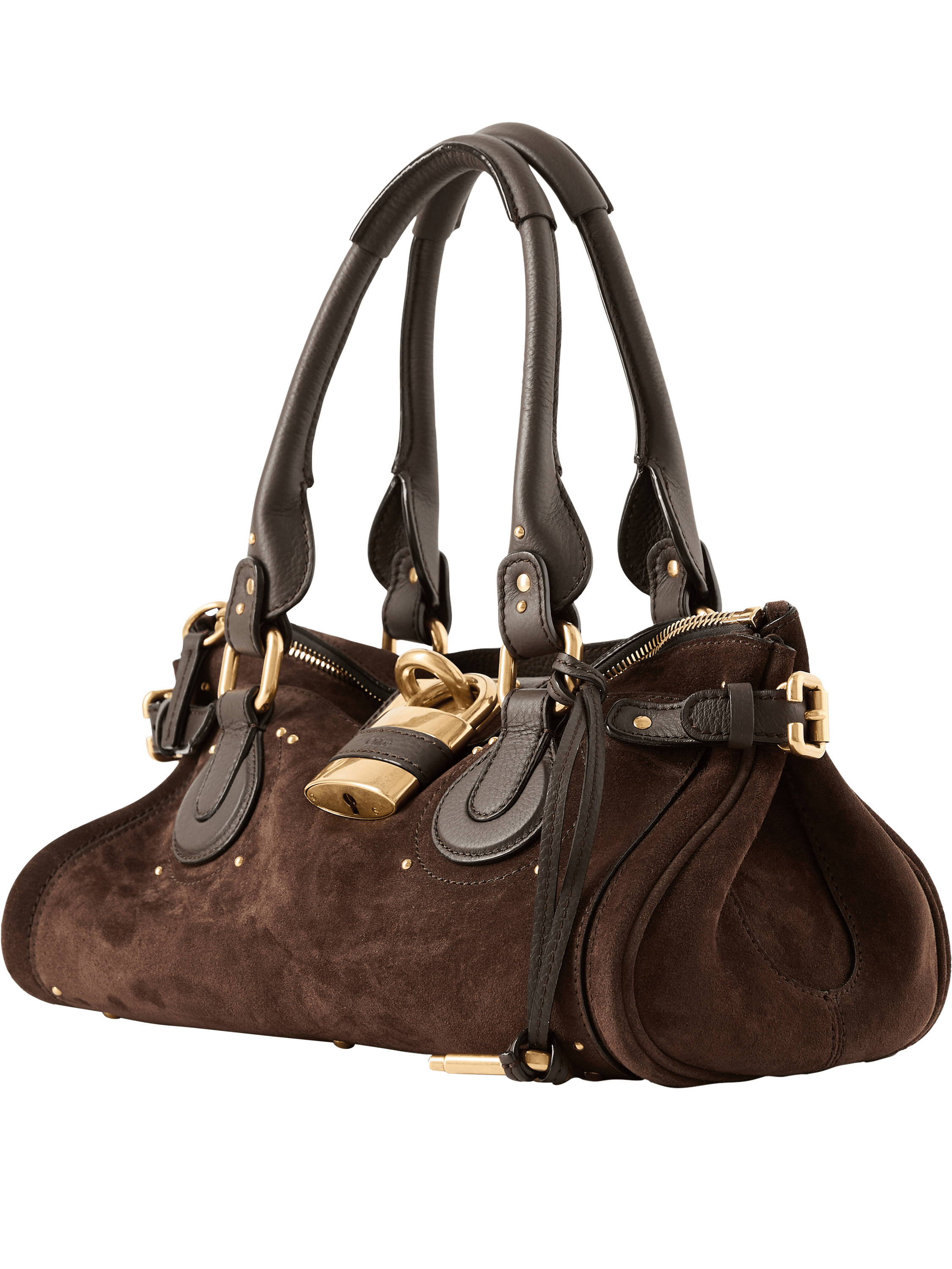 Chloé Schultertasche 'Paddington' aus Veloursleder Kohl Brown, Frontansicht – UNGER.DE