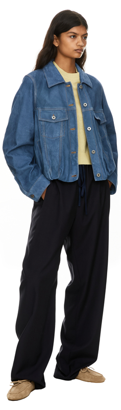 Velourslederjacke mit Doppel-L Aufnäher Mittelblau