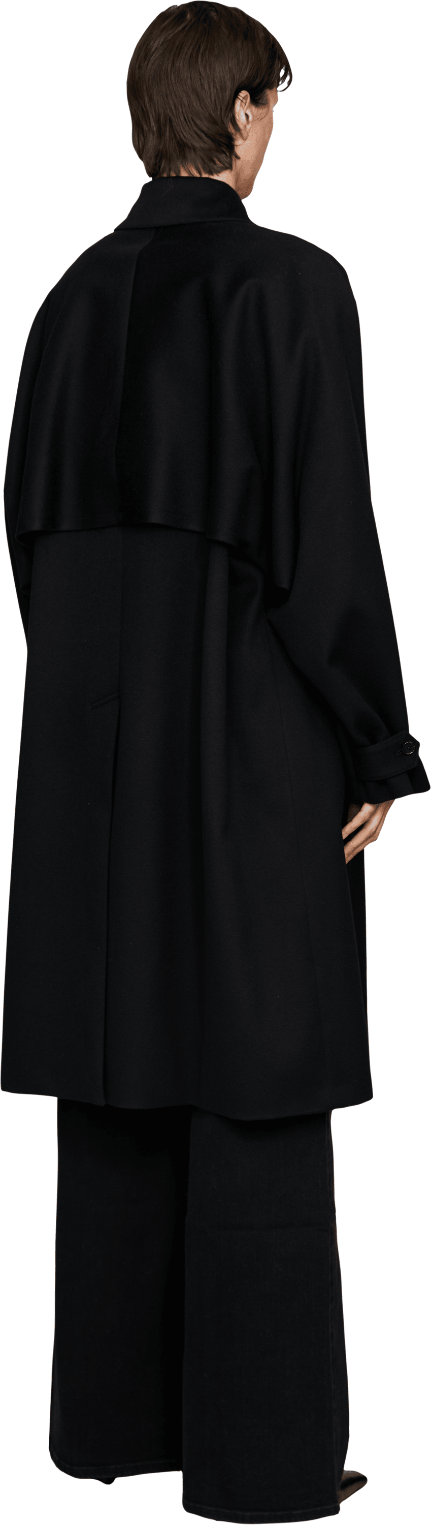 JIL SANDER Oversized coat in water-repellent wool, black, Back view – UNGER.DE