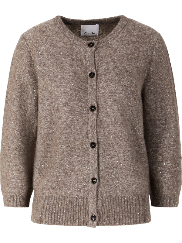 Beige cashmere and silk cardigan with sequins