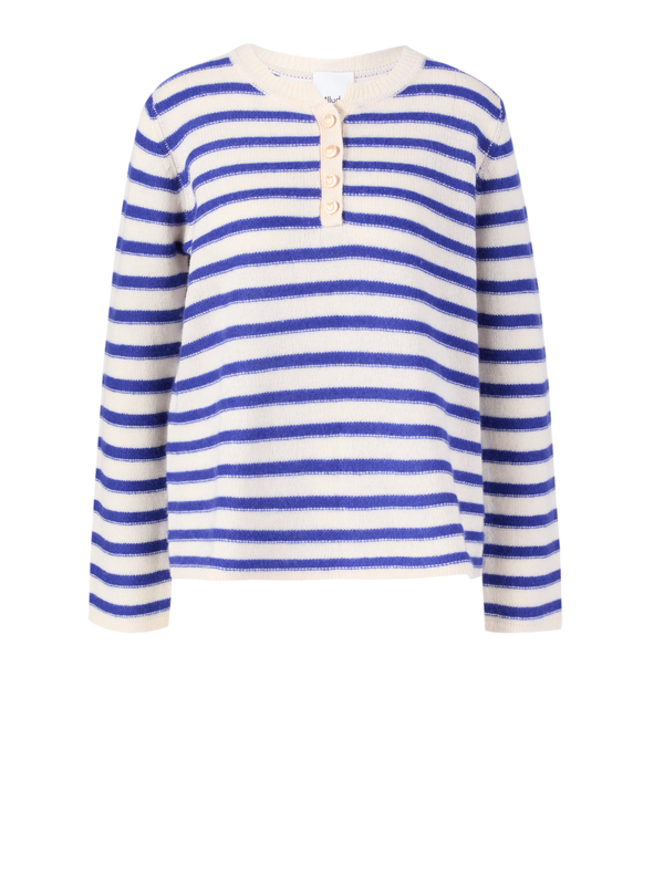 Gestreifter Woll-Cashmere-Pullover Blau/Crème