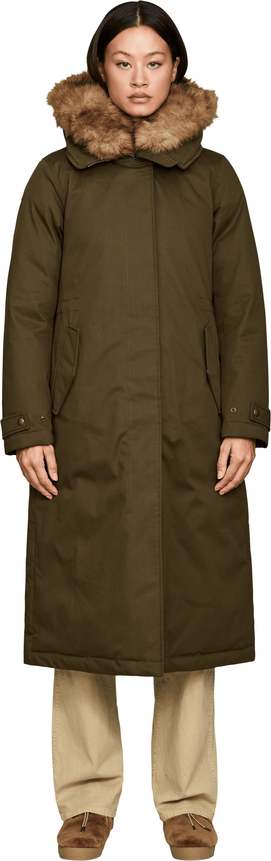 Woolrich Langer Parka 'Best' Dunkelgrün, Frontansicht – UNGER.DE