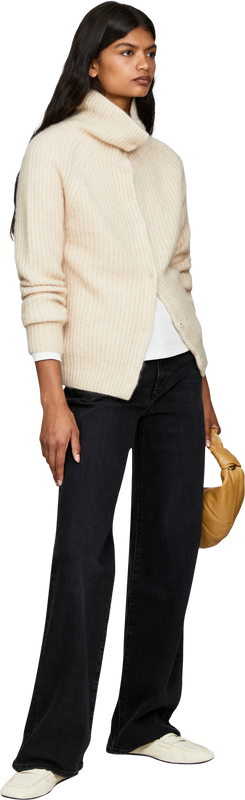 Beige cashmere cardigan with a stand-up collar