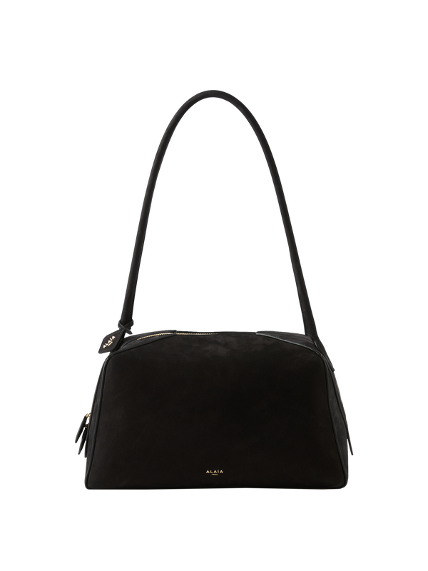 Schultertasche 'Le Bulldog Medium' aus Nubukleder Schwarz