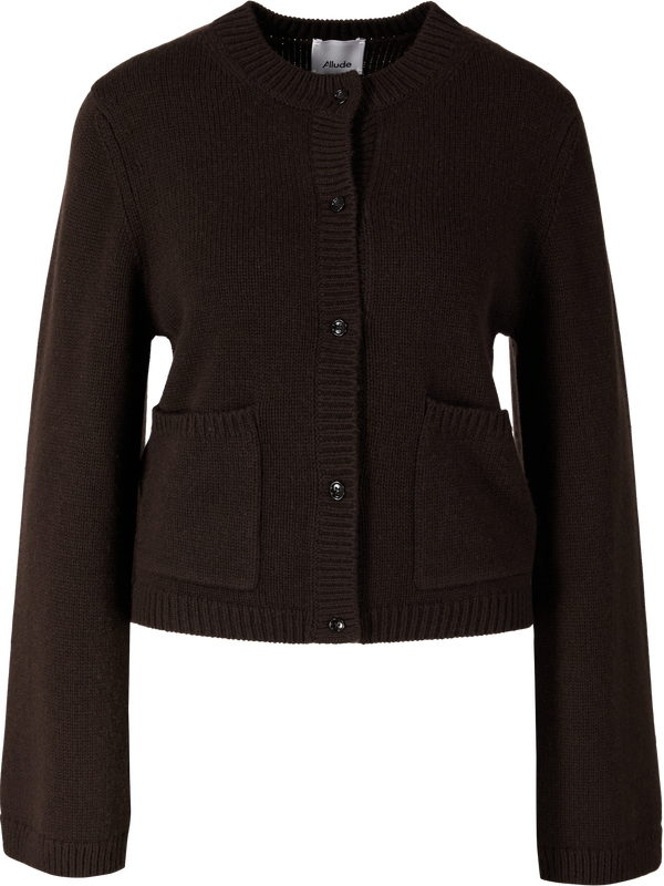 Woll-Cashmere-Strickjacke Dunkelbraun