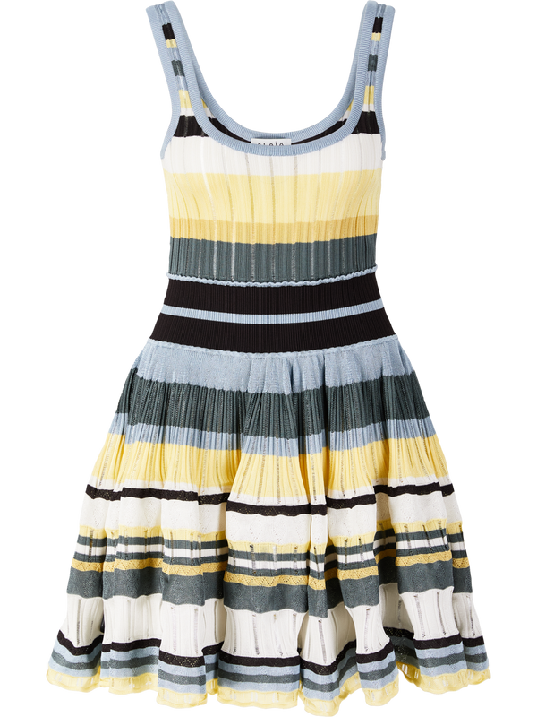 Flared mini dress with striped pattern multi