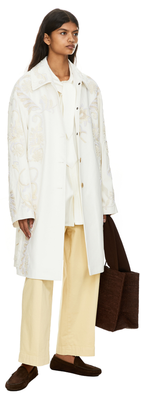Mantel 'Rondero' mit floralen Stickereien Crème