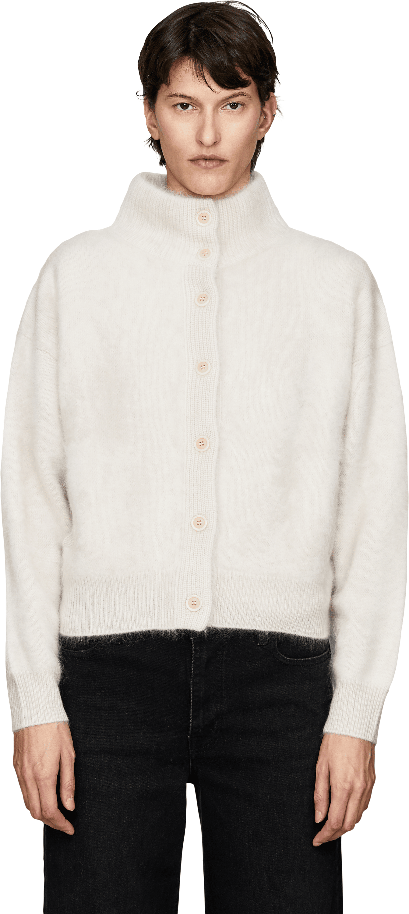 Iris von Arnim Cashmere-Strickjacke 'Dabina Brushed' Alabaster, Front view – UNGER.DE
