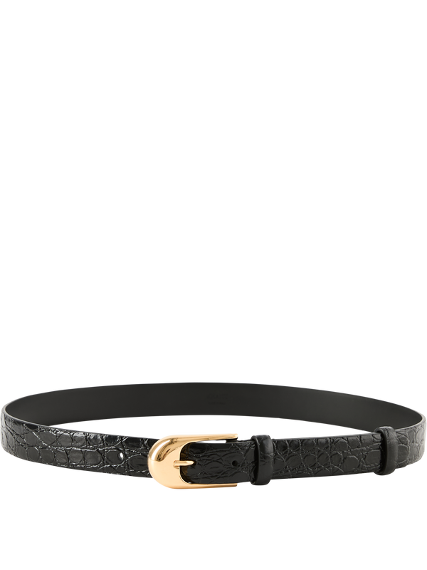 'Dome' leather belt with crocodile embossing black