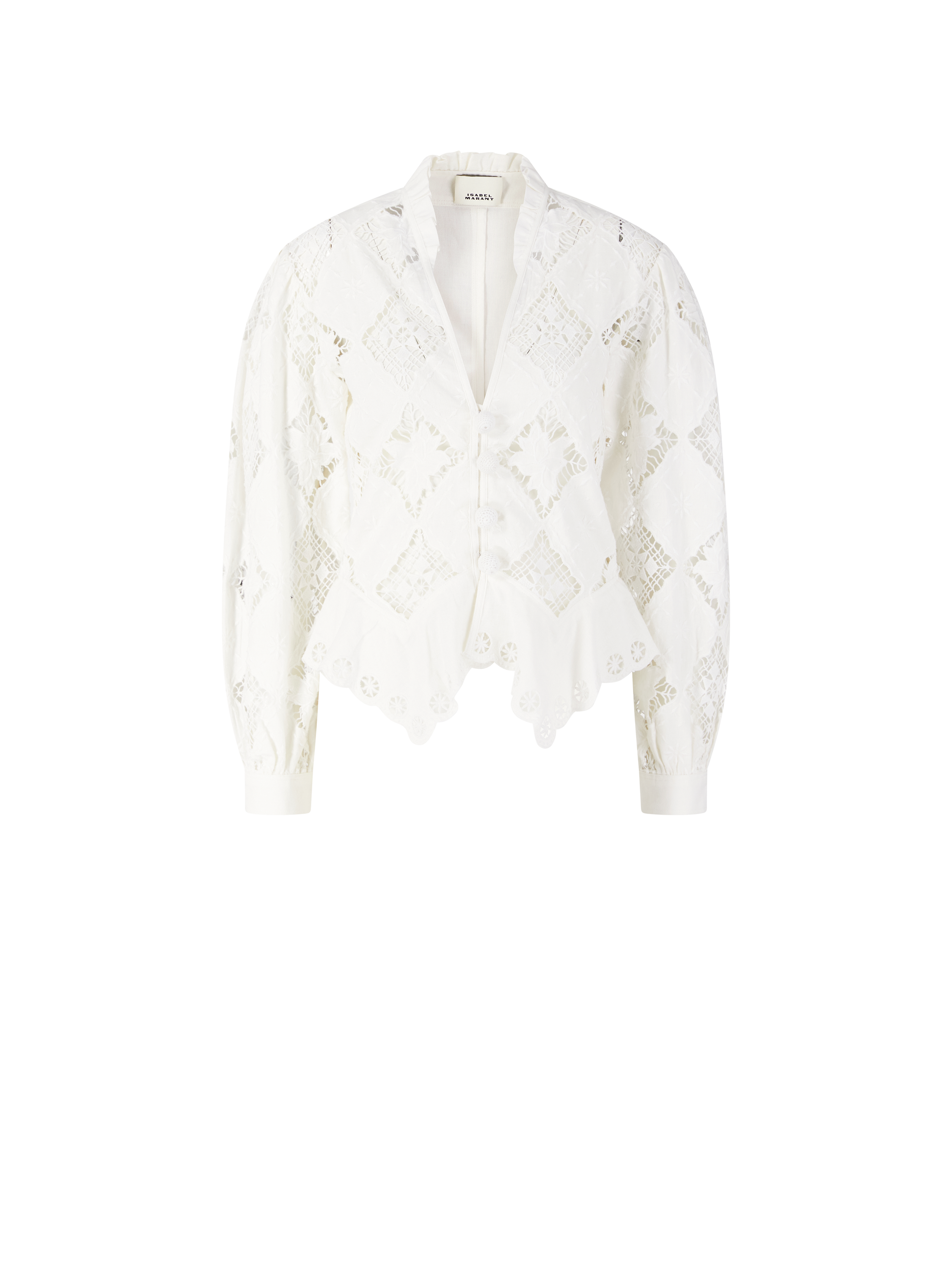 Bluse 'Nina' mit Stickereien aus Leinen Crème