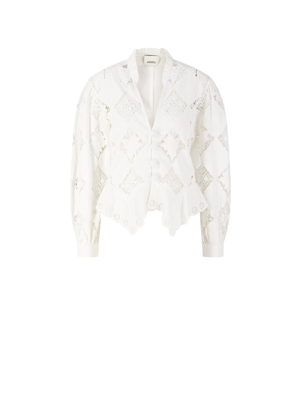 Bluse 'Nina' mit Stickereien aus Leinen Crème