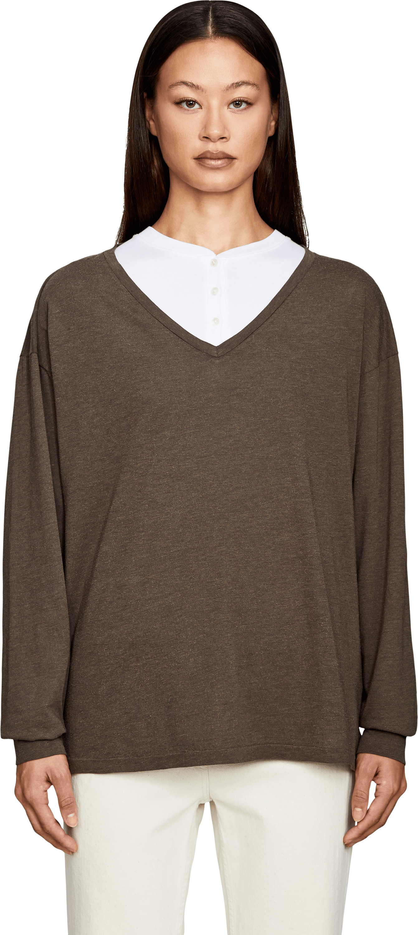 The Row 'Birket' long-sleeved T-shirt, brown, Front view – UNGER.DE
