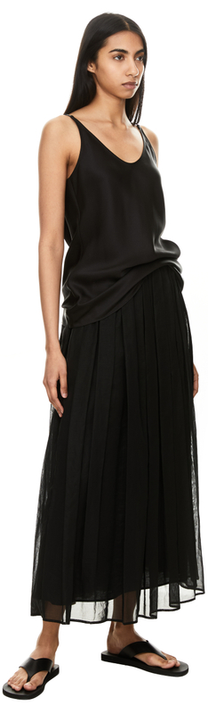 Seidentop aus Seiden-Crêpe-Sablé mit Shiny Straps Schwarz