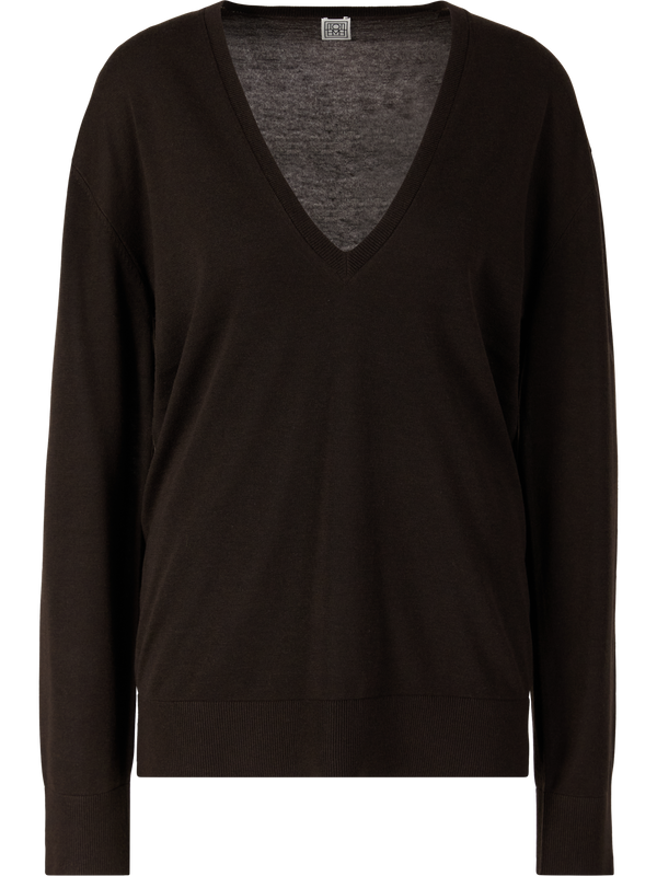 Pullover mit V-Ausschnitt Dunkelbraun