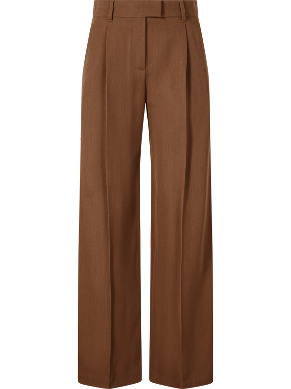 Weite Bundfaltenhose aus Wolle Braun
