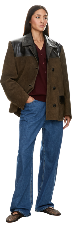 Wool cardigan with inlaid logo burgundy