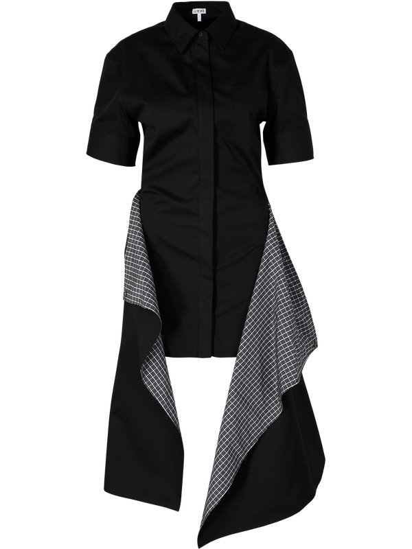 Wickel-Hemdkleid mit Karomuster Schwarz